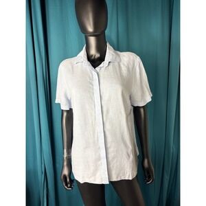 Lands' End Linen Short Sleeve Button Up Shirt Womens Large Light Blue